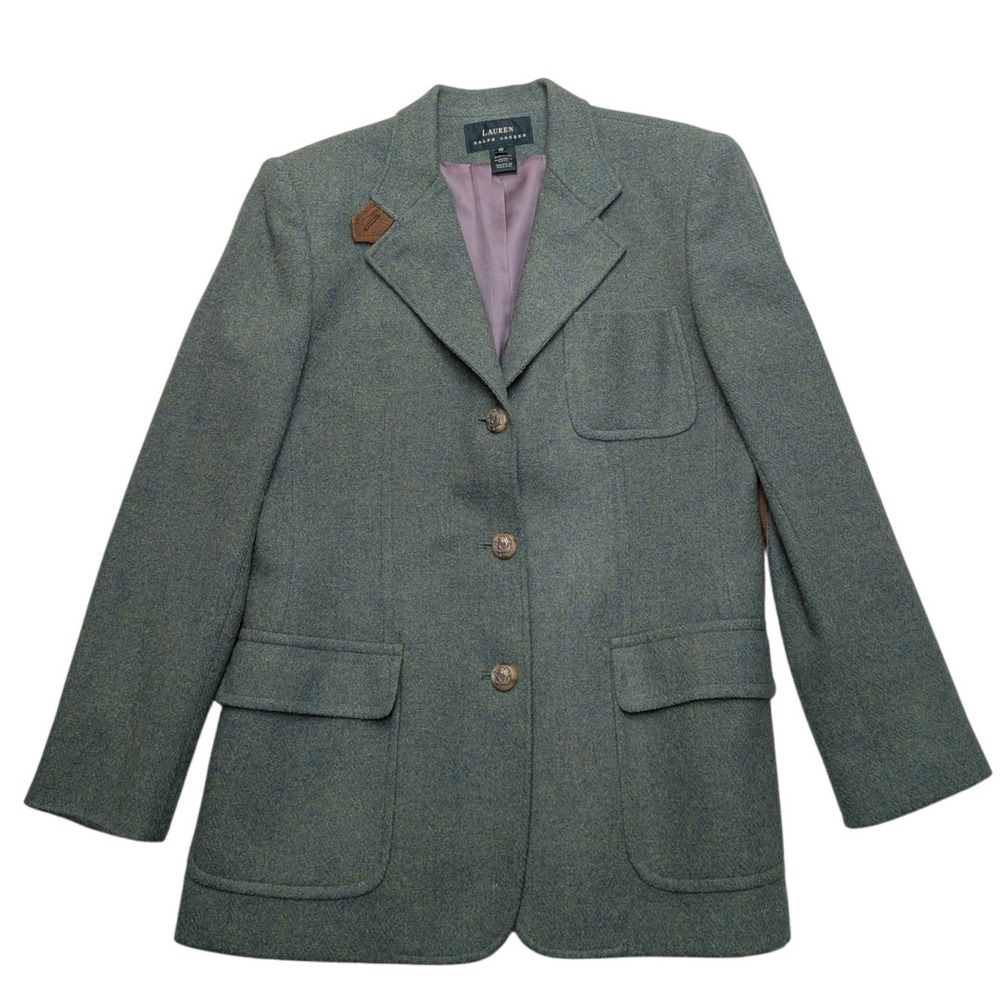 VTG Lauren Ralph Lauren Blazer Womens 10 Green 100% Wool Suede Elbow Patches USA